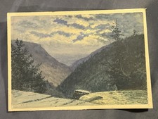 Antique Original Watercolor Night Landscape Painting Signed & Dated