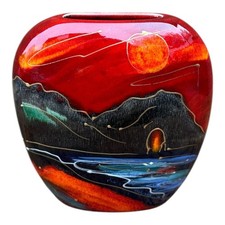 Anita Harris Pottery Coastal Sunset Themed Purse Vase Signed in Gold 12.5 cm