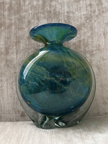 Mdina glass blue green vase - mdina,