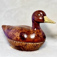 Vintage Canard Duck Terrine Hand Made by Michel Caugant Signed Brown/Gold France