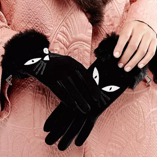 Black leather cat gloves - gloves, with