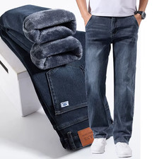 Men Winter Fleece Lined Jeans