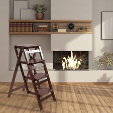 4-Steps Shop Foldable Ladder Wooden Ladder Garage Wooden Step Ladder Step 220lbs