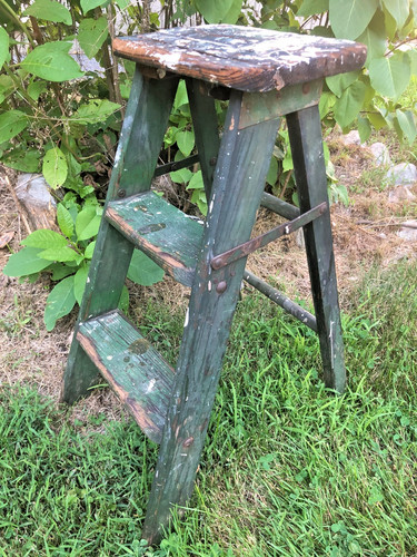 Antique green wooden step - antique,