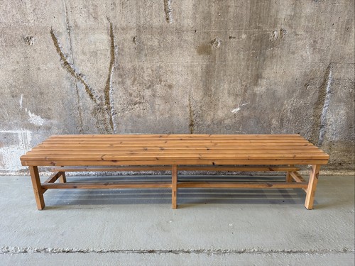 Wooden slatted long bench - wooden,