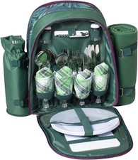 Picnic Backpack 4 Person Set with Insulated Cooler Compartment Tableware