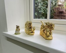 Vintage Gilt Chinese Dragon Figurines Pair 1950s Hollywood Regency Decor