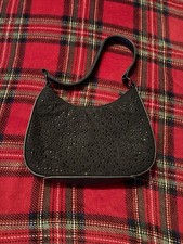 Primark Black Sparkly Studded Shoulder Bag Small Handbag Zip Closure