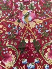 1 metre Vintage William Morris Inspired Burgundy Floral, Tendrils & Bird Fabric