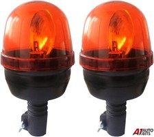 2X 12v Bulb Type Rotating Beacon Flashing Amber Flexible DIN Pole Tractor Light