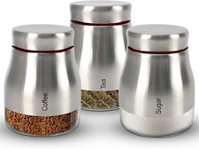 SET OF 3 TEA COFFEE SUGAR KITCHEN STORAGE CANISTERS JARS POTS FOOD CONTAINERS UK
