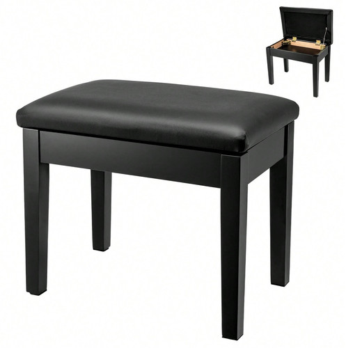 Black leather piano bench - black,