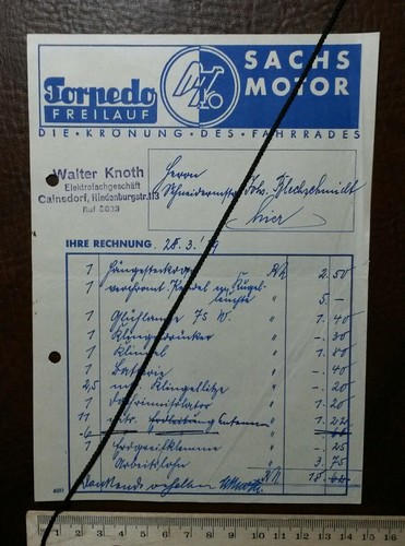 Invoice 1939 sachs motor - 1939,