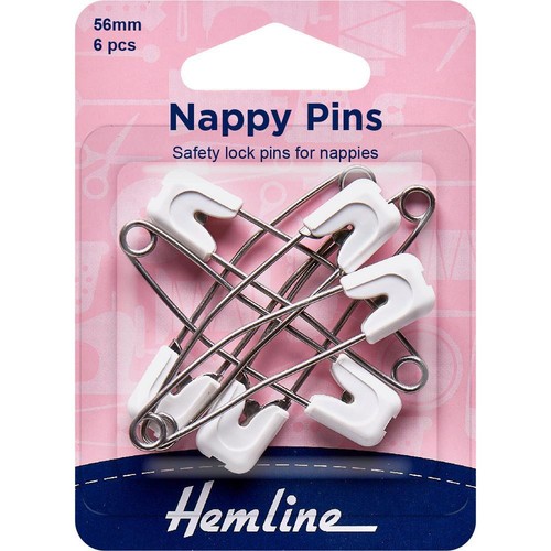 Hemline nappy pins 56mm white - nappy,