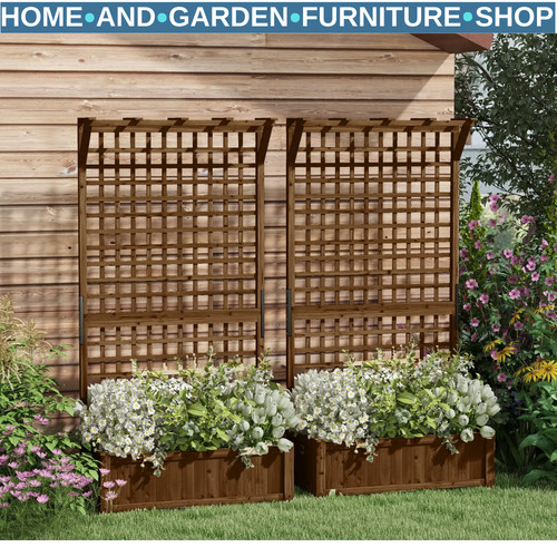 Wooden raised bed with trellis - wooden,