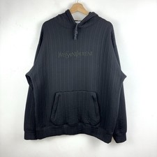 Yves Saint Laurent Vintage Hoodie Mens Y2K Quilted Logo Black YSL Sweatshirt L