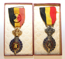 1930's Belgium, Silver Labour Decoration Medals 1st & 2nd Class, Original Box