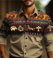 Cowboy Western Shirt Men's Funky Fashion Two Tone Stylish Fun Long Sleeve Shirts