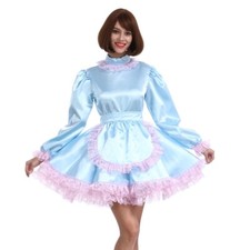 Sissy Girl Maid Lockable Satin Dress cosplay costume Tailor-made