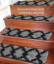 Soft Shaggy NON-SLIP MACHINE WASHABLE Stair Treads Mats/Rugs, Taber 22x76cm