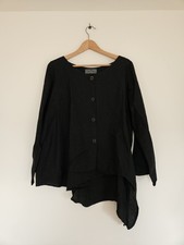 Terry Macey. Black 100% Linen Blouse. Asymmetrical Shirt. Size Medium
