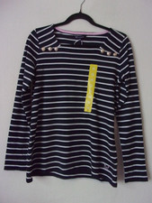 New Crew Clothing Square Neck Breton Navy Blue White Stripe Top T-Shirt Size: 10