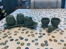 Denby Manor Green  Salt And Pepper Shakers Mustard Pot Egg Cups Oil Bottle Stop