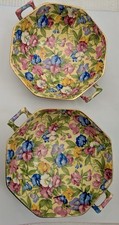 Art Deco Grimwades Royal Winton 'Sweet Pea' Chintz Two Handled Dishes Pair c1936