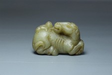 Chinese Antique Old Hetian Jade Hand-Carved Horse Monkey Statues