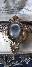 VINTAGE Nice 1980's Goldtone Ornate Framed Clear Faux Glass Cabochon BROOCH.
