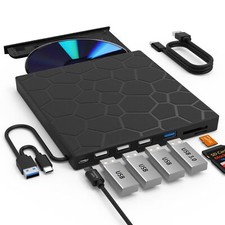 External CD DVD Drive USB 3.0 Type-C External with SD/TF Card Reader RW Burner
