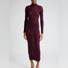 Alaia Aubergine Ladder Stitch Semi Sheer Long Sleeve Knit Dress Size 38