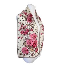 Oscar de la Renta Silk Floral Rectangle Scarf Wrap Cream Pink Roses & Cherry