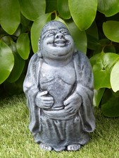 Stone Garden Ornament Laughing Standing Buddha Handcrafted & Hand Painted in UK