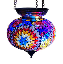 Crushed Glass Large Turkish Moroccan Mosaic Hanging Candle Holder Hand Made Lamp