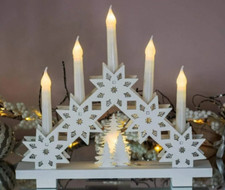 Christmas Candle Bridge Decoration 5 LED Wooden White Traditional Arch Snowflake