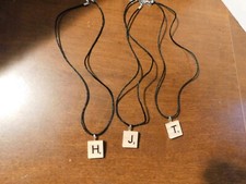 3-Scrabble Necklace Letters H, J, T-- Vintage Wooden Tiles Pendant