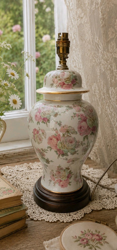 Vintage table lamp base floral - table,