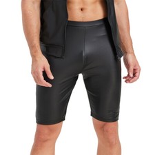Mens Faux Leather Party Club Shorts Casual Slim Middle Pants Dance Clubwear New