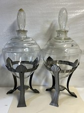2 ANTIQUE APOTHECARY JAR GLASS STANDS 23”Tall DISPLAY CANDY GUMBALL Pharmacy