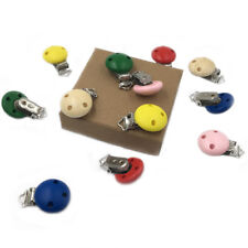 Pack of 5 Baby Dummy Clips Round Wooden Connector Metal Clip Pacifier Holder