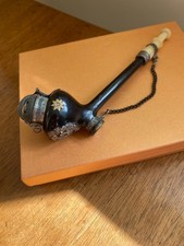 Vintage Swiss Wooden Tobacco Smoking Pipe Hinged Lid Horn Stem on Chain