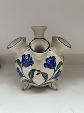 Vintage Delft Handpainted Delfleur Holland Ceramic Blue & White Tulip Vase