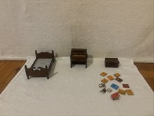 Lot of Wooden Doll House Furniture Vintage Beds Roll-Top Desk Trunk FREE SHIP