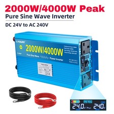 2000W 4000W Pure Sine Wave Power Inverter 24V to 240V Truck Converter W/ 2AC LCD