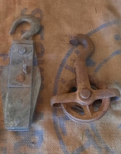 Vintage pulley hoist old - old, iron