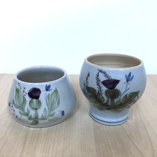 Buchan Pottery Small Thistle Pot x 2 Stoneware Portobello Scotland Display 8cm