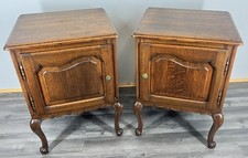 Pair of  Bedside Tables Vintage French Louis Oak Nightstands Cabinets LOT 4269
