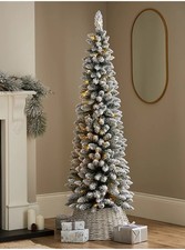 Green & White Slim Snowy Pre-Lit Christmas Tree 6FT