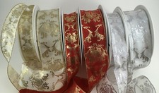 Wired Christmas ribbon red, cream, white + silver/gold- 25/40mm x 1 Metre length